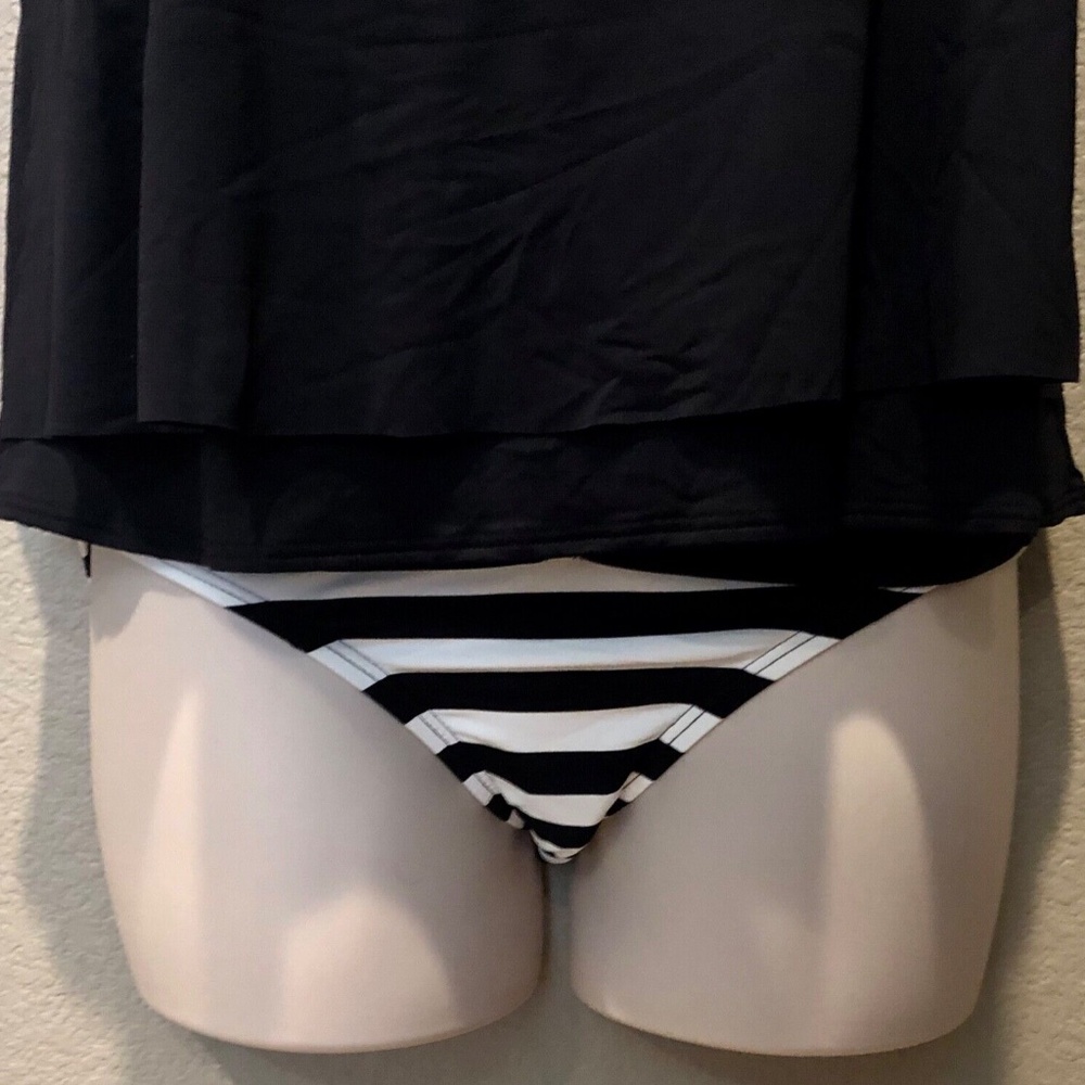 2Pc Michael Kors Black Radiant Chain Iconic Layered Tankini/LOGO Bikini Bottom M
